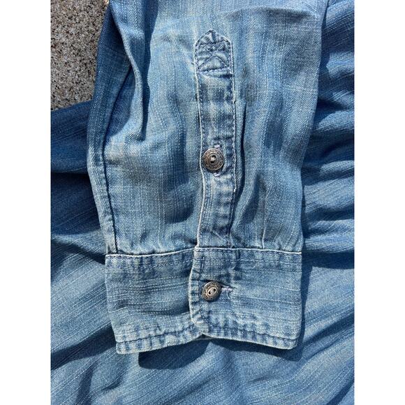 American Eagle Blouse Women Size‎ Medium Denim Jegging Fit Pleat Front Shirt - Picture 7 of 7